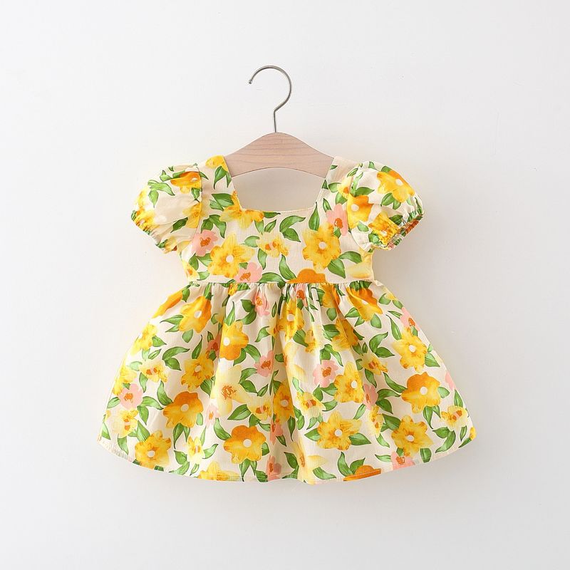 Mother & Kids Baby Girls Short Sleeved Flower Dress_voghion.com