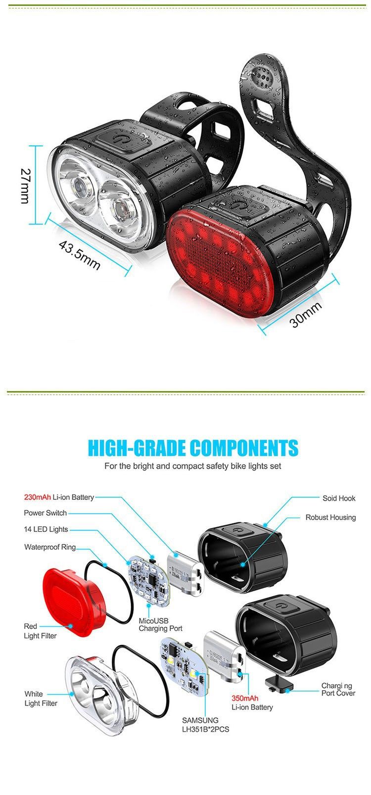 Bicycle light set USB rechargeable waterproof mountain helmet warning light highway highlight bicycle tail light set_voghion.com