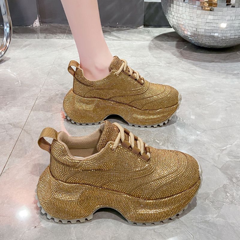 Modische Damen-Sneaker mit Strasssteinen – klobige Plateauschuhe für mehr Körpergröße, atmungsaktives Obermaterial aus PU, lässige und trendige Low-Top-Schnürschuhe_voghion.com