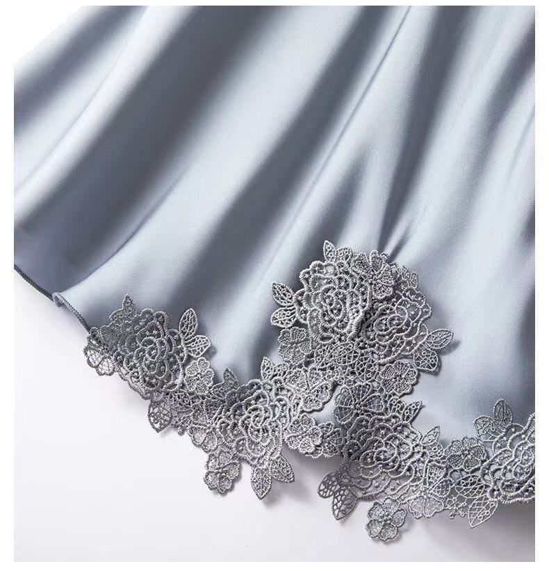 Underwear Pajamas Women Summer Ice Silk Sexy Suspenders Nightdress With Chest Pads Simulation Silk Satin Nightgown Five Piece Suit Home Clothes_voghion.com