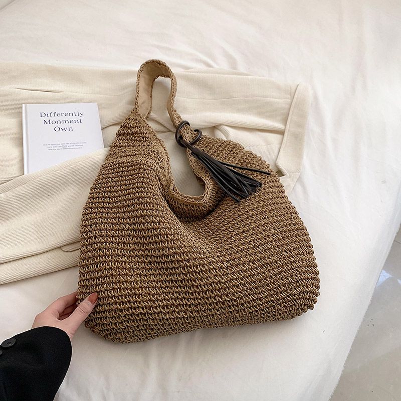 Borsa da spiaggia in paglia con tracolla monospalla, grande capacità, intrecciata, nuova estate, per vacanze al mare e relax_voghion.com