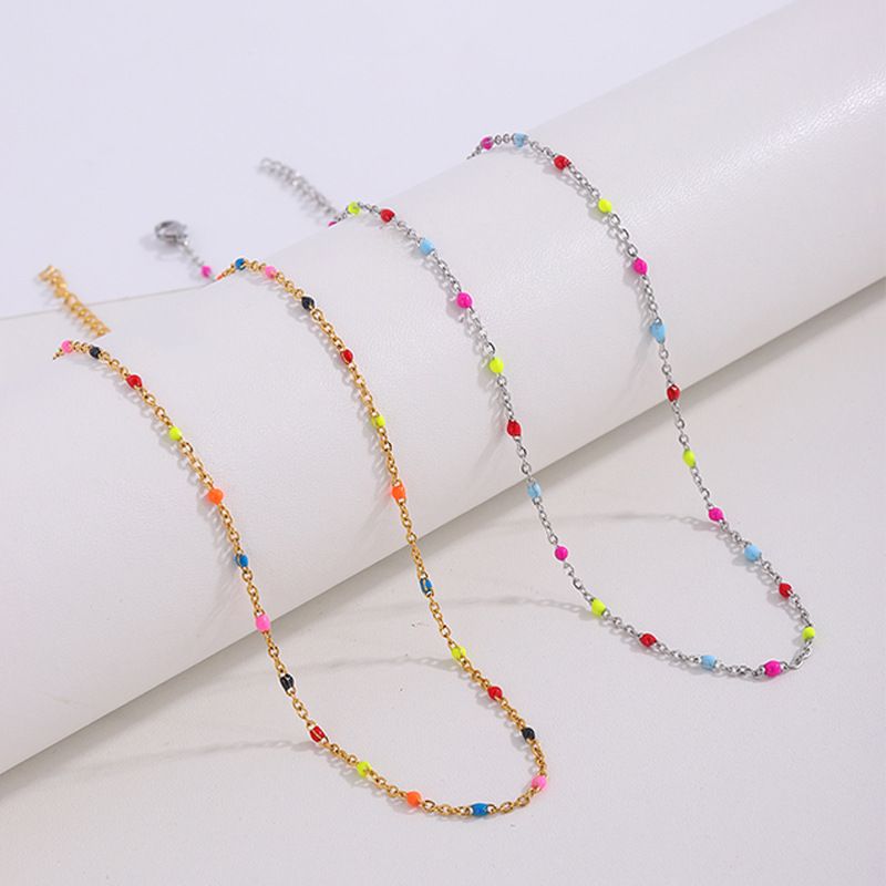 Halskette Damen Goldene Anhängerkette Neuer böhmischer Stil Bunte Halskette aus Titanstahl Trendy Vielseitige Damen-Schlüsselbeinkette_voghion.com