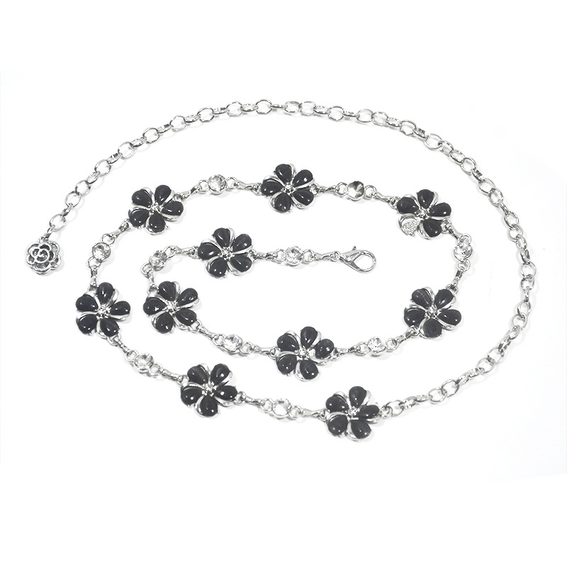 Nuova catena sottile di cristallo da donna, versione coreana, intarsio di fiori di strass in metallo con catena in vita di danza del ventre_voghion.com