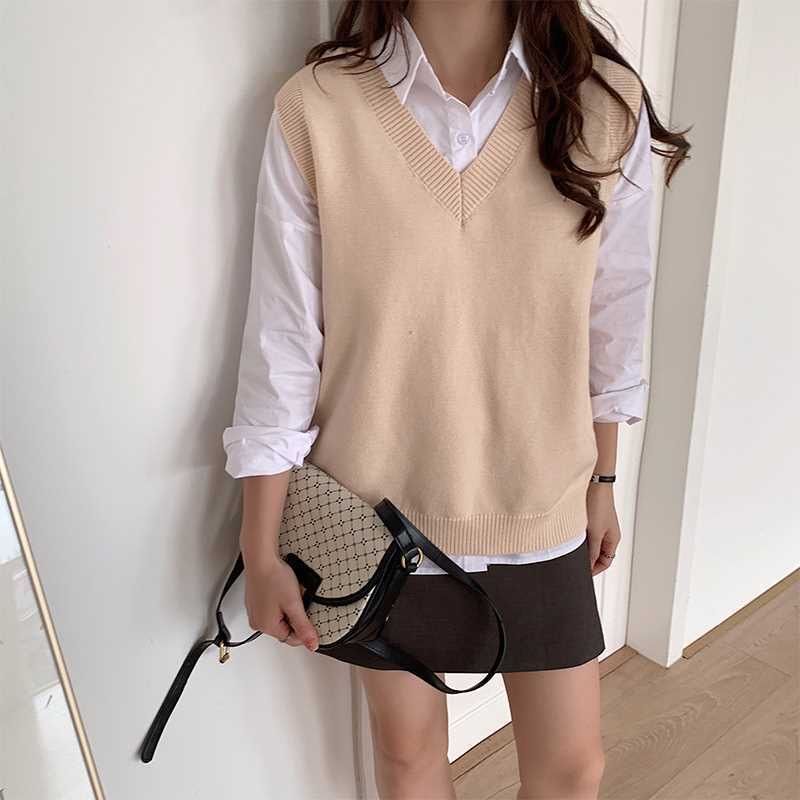Herbst Neue Layered Lose Retro Gestrickte Weste Frauen Herbst Koreanische Pullover Weste Frauen_voghion.com