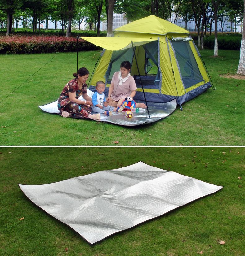 Picknick-Doppelseitige Aluminiumfolie, verdickte, feuchtigkeitsbeständige Outdoor-Tragbare Zeltboden-Campingmatte_voghion.com