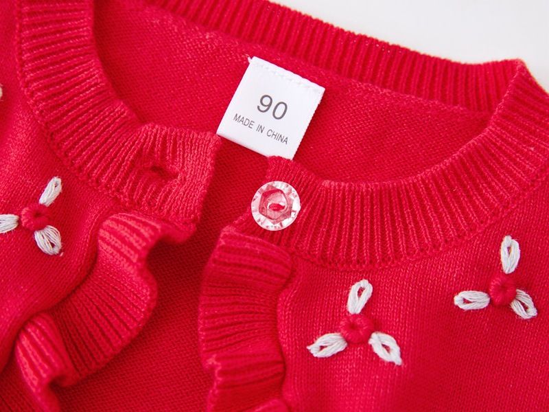 Handgehäkelte Strickjacke mit Blumenmuster für Babys und Kinder, weicher Strickpullover mit Rundhalsausschnitt, eleganter Prinzessinnen-Stil, Rot/Grau/Apricot – 90 cm bis 140 cm_voghion.com