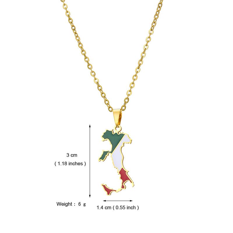 Collana con ciondolo a forma di mappa italiana, collana in acciaio inossidabile, stile etnico, design di nicchia femminile, senso leggero, lusso, gioielli geometrici con gocce di olio_voghion.com
