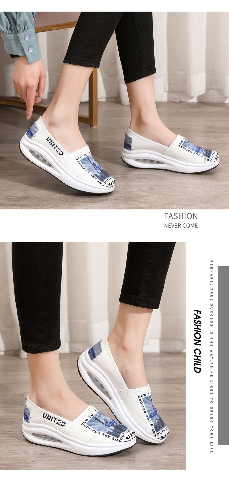 Neuer Casual-Stil, ein Fuß dicke Sohle mit Luftkissen-Canvas-Muster für Damen-Lazy-Schuhe_voghion.com