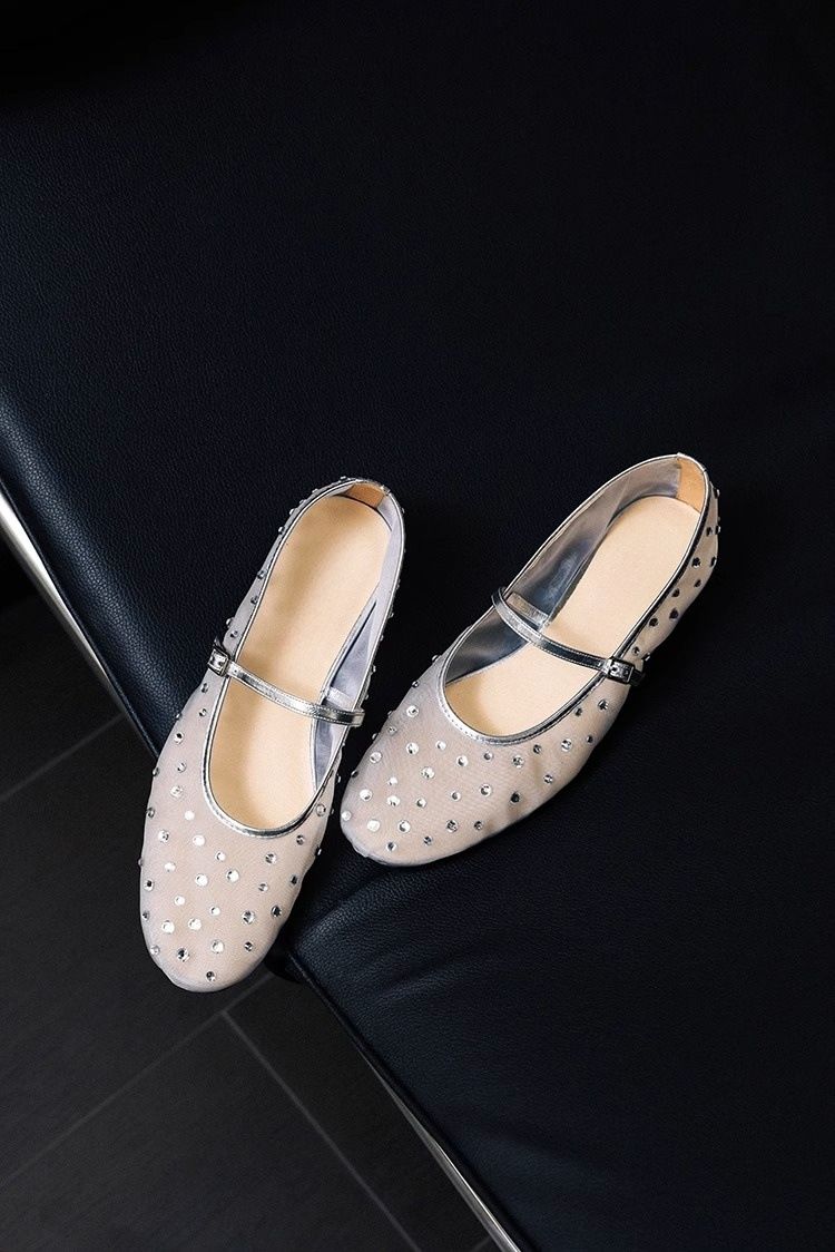 Mesh Ballet Flats With Rhinestone Accents (Breathable, Mary Jane Style, Lightweight & Comfortable For Women)_voghion.com