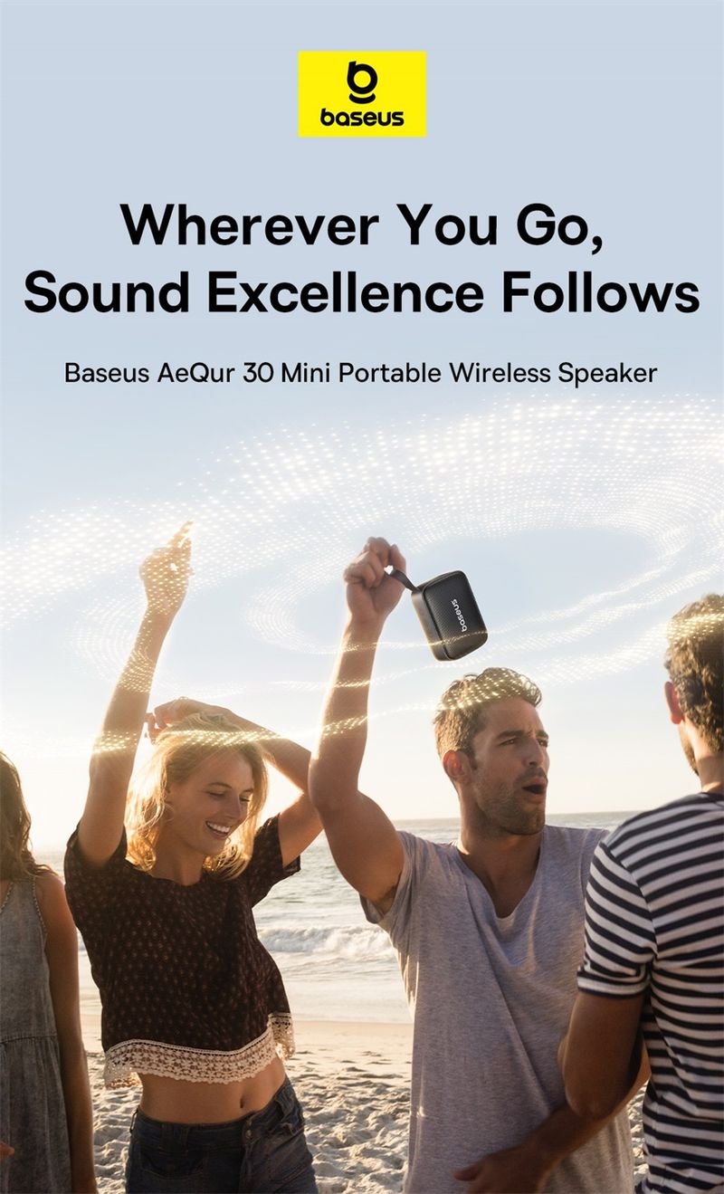 Baseus AeQur 30 Mini Bärbara Bluetooth Högtalare Basdrivrutiner IPX6 Vattentät 12 Timmars Batteritid Bluetooth 5.3 Camping_voghion.com