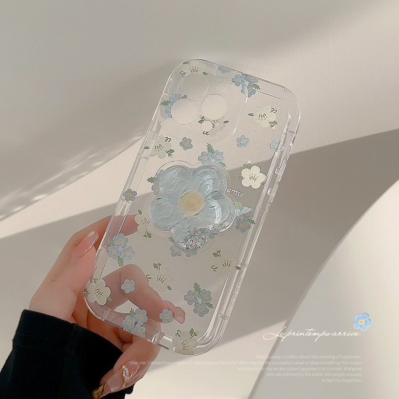 Floral shell is suitable for iphone1315promax mobile phone case 11 quicksand bracket 12 transparent 14 small fresh_voghion.com