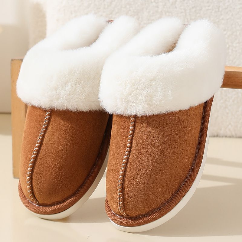 2025 Herbst und Winter Big Mouth Wildleder Baumwolle Damen, rutschfeste warme Plüschpantoffeln für den Innenbereich für Männer_voghion.com
