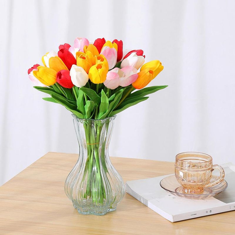 SITUMEIZI Fiori Tulipani Fiori Artificiali in Seta 15 Pezzi Vero Tocco 14" per Bouquet da Sposa Primaverile, Pasqua, Casa, Cucina_voghion.com