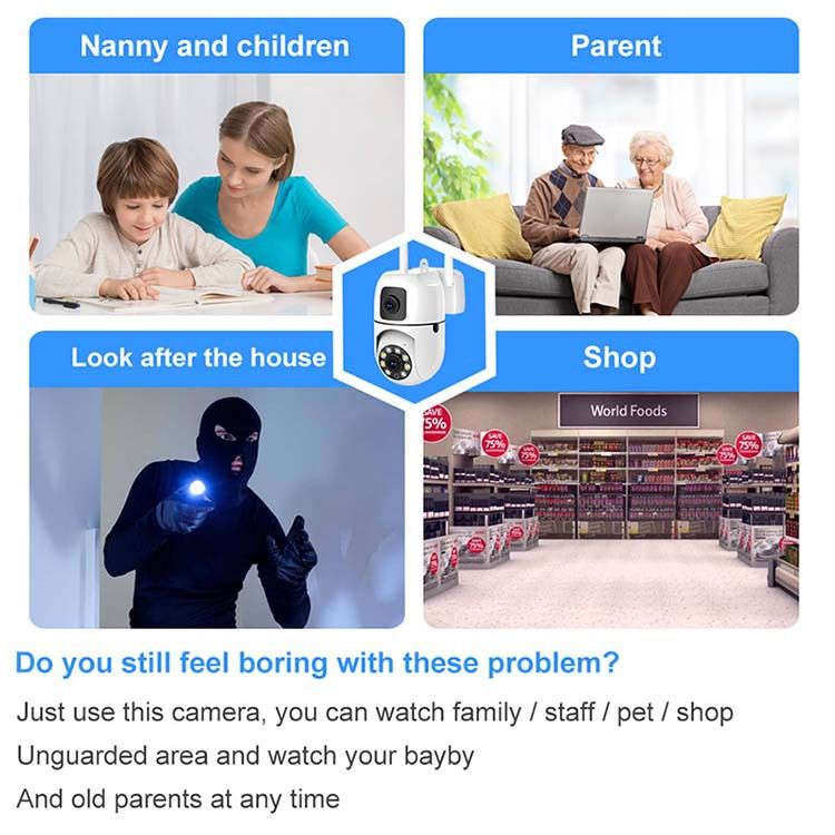 Dual-Lens WiFi Security Camera With Full-Color Night Vision, Remote Viewing, And Optional UPS Backup_voghion.com