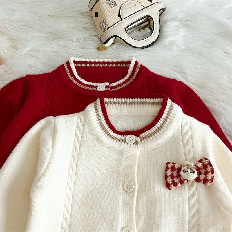 Completo in maglia per bambine con motivo scozzese - Completo morbido e confortevole in 2 pezzi per bambine piccole e medie (3-8 anni, 100-140 cm)_voghion.com