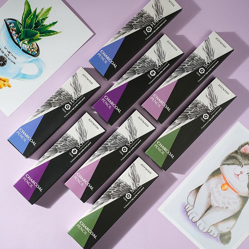 Professional Sketch Charcoal Pencils Set - 12PCS Soft/Medium/Hard/Extra Soft Charcoal Pencils For Artists, Drawing & Sketching (Wooden)_voghion.com
