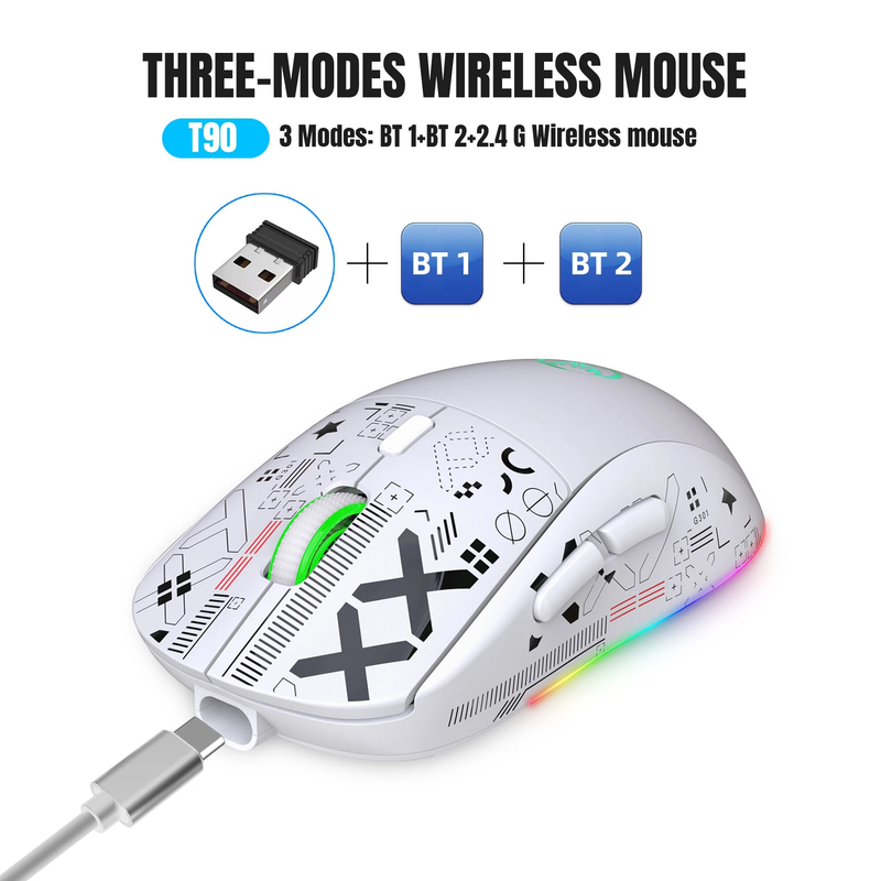 3 režiimiga Bluetoothi mängude taaslaetav 2,4G USB juhtmeta RGB taustavalgustusega hiir iPadi tahvelarvuti sülearvutile_voghion.com