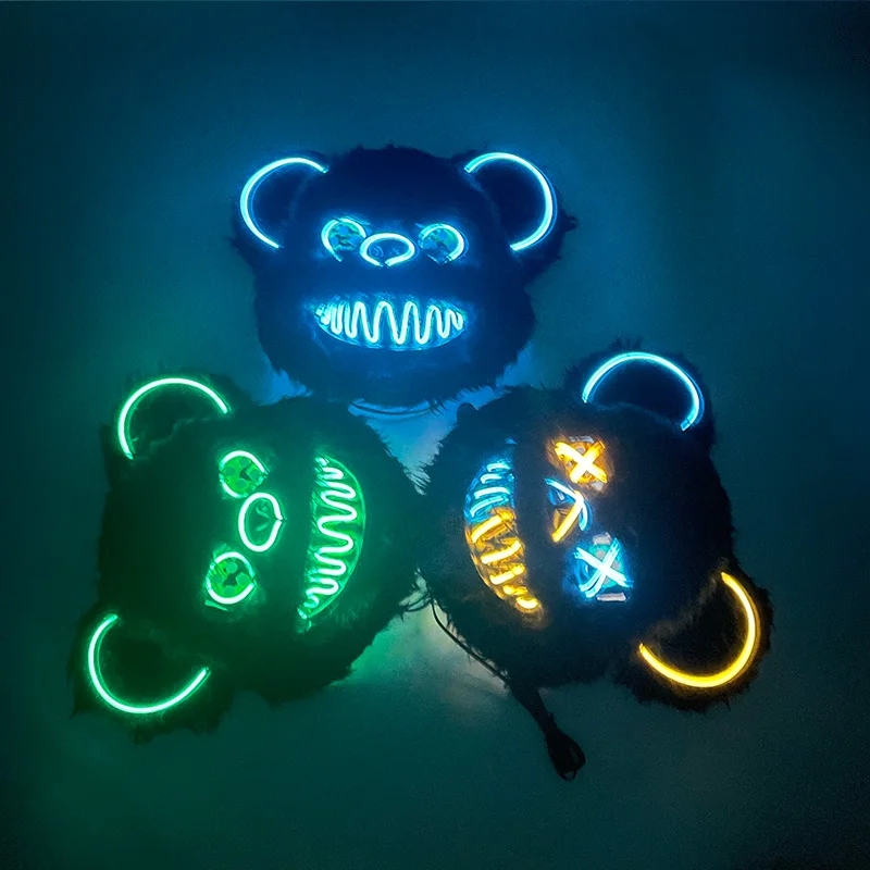 New Halloween Light-Up Animal LED Glowing Bear Mask Neon Light Character_voghion.com