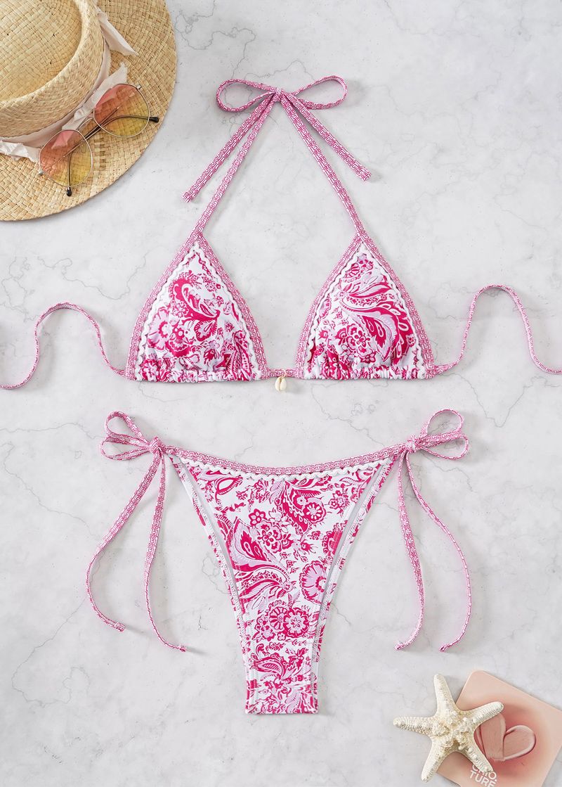 Costume de baie pentru femei, model nou, albastru și alb, cu imprimeu de porțelan, șireturi, bikini sexy, divizat_voghion.com