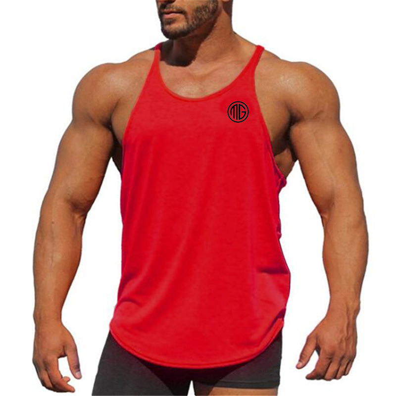 Professionelles Bodybuilding- und Fitness-Tanktop für Herren aus reiner Baumwolle mit tiefem Graben, Racerback, lockerer Sport, dünner Schultergurt_voghion.com