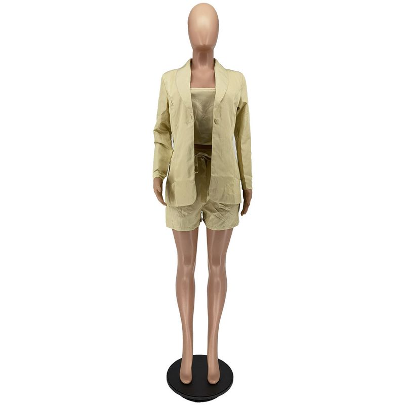 Damenbekleidung Sommermode Neue einfarbige Spitze Kleiner Anzug Dreiteiliger Anzug_voghion.com