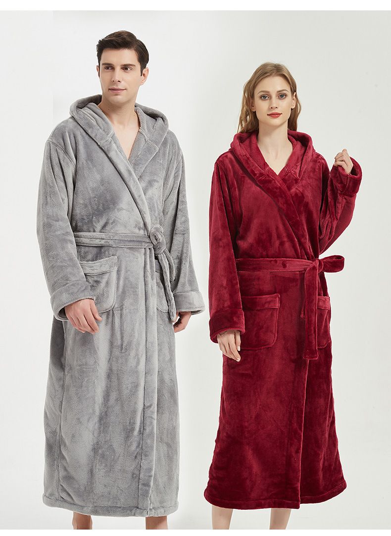 Plus Size Plus Lengte Badjas met Capuchon Dikke Flanellen Badjas Huiskleding_voghion.com
