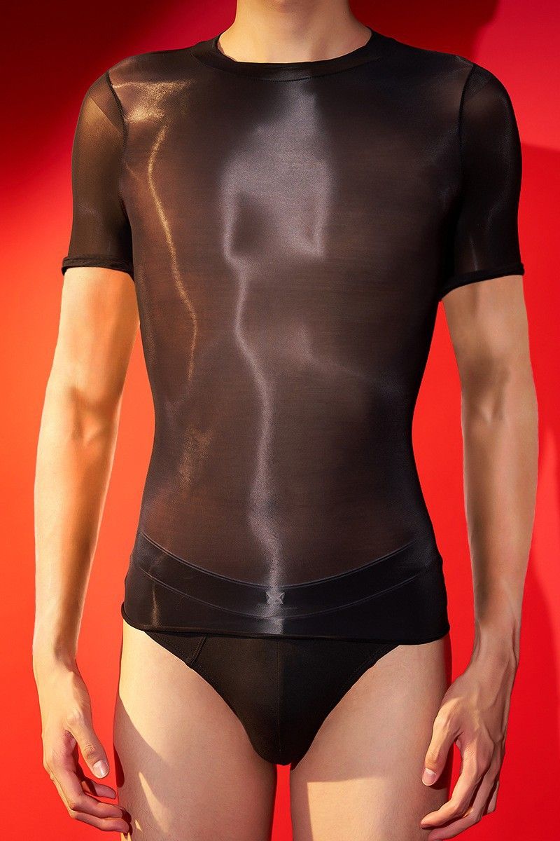 Europäische und amerikanische langärmelige, enge Bademode mit Perspektive, hochelastische Dessous, transparente Seidenstrümpfe, Oberteil, ölige, seidige Pferdeölsocken_voghion.com
