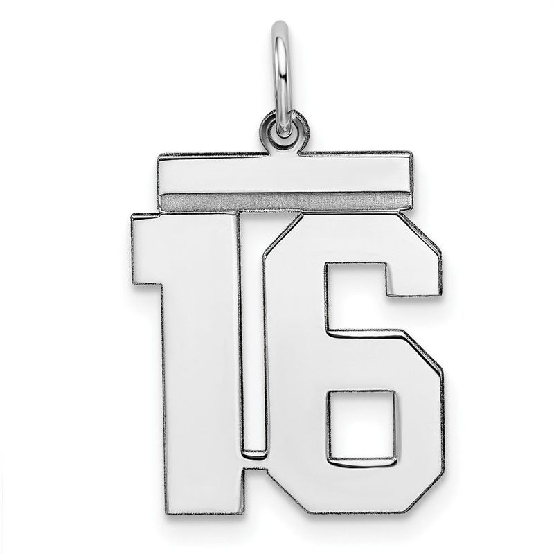 Sterling/Silver Rhodium-plated Polished Number 16 Charm_voghion.com