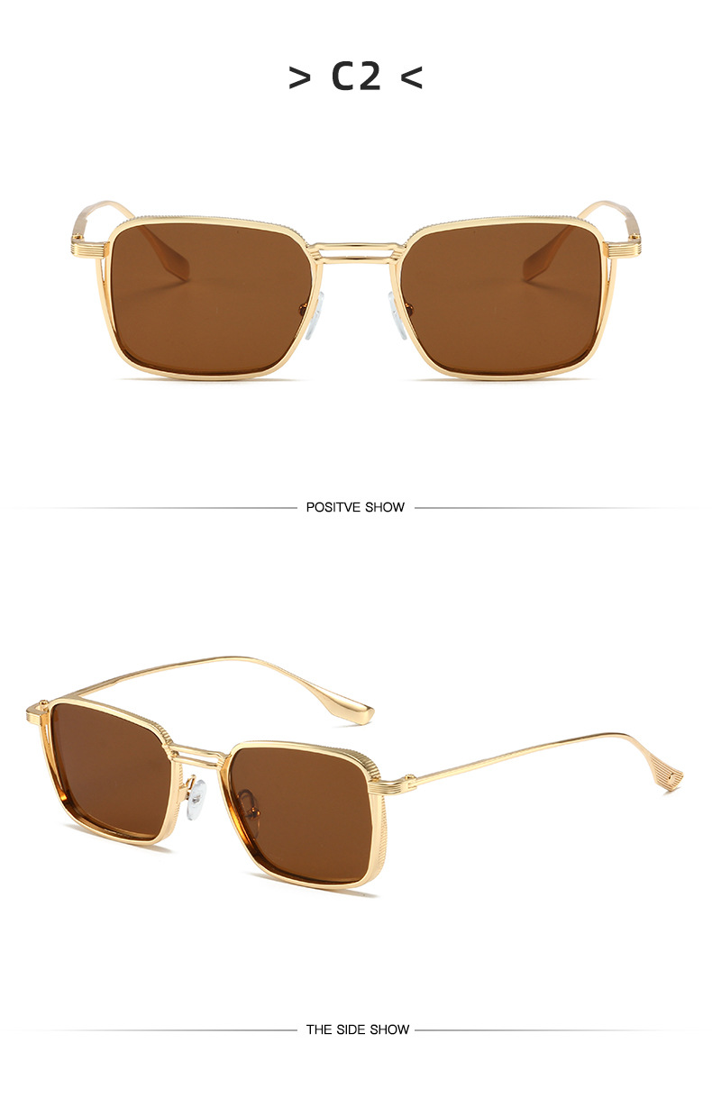 Occhiali da sole retrò nuovi con doppia barra in stile Hong Kong, occhiali da sole alla moda a strisce da tiro in strada, occhiali da sole con protezione UV, montatura quadrata_voghion.com