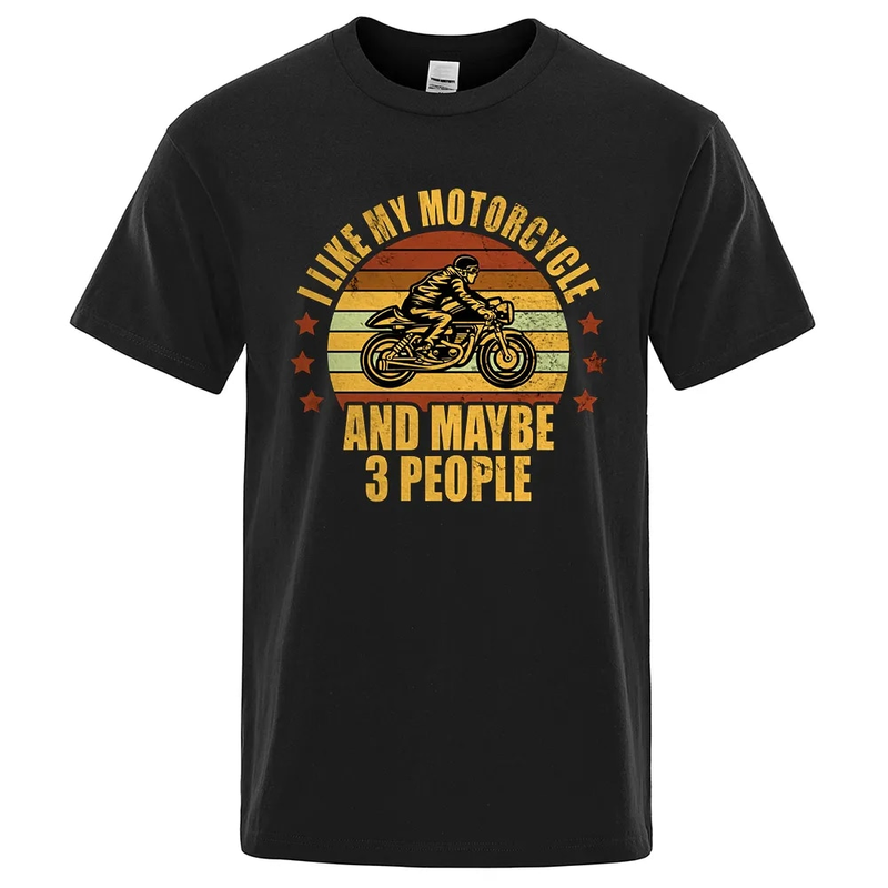Ich mag mein Motorrad und vielleicht 3 Leute T-Shirt Männer Casual Loose Kleidung Übergroße Sommer Tops Baumwolle Cartoon Herren_voghion.com
