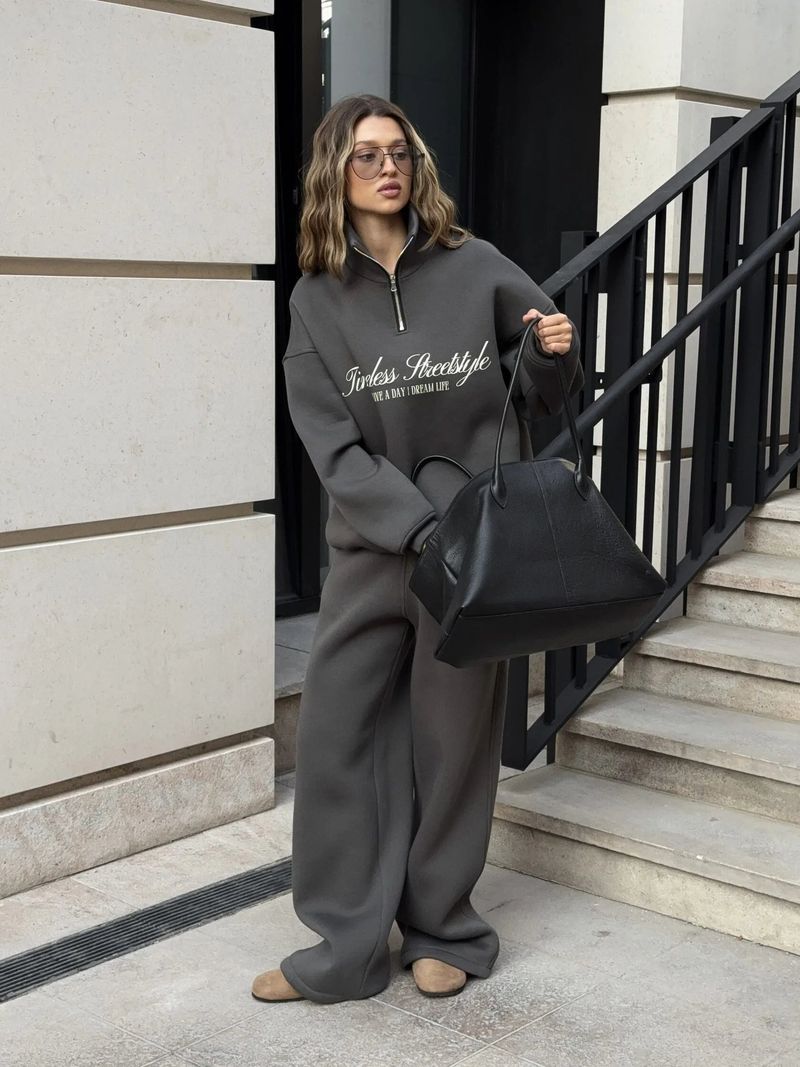 Oversized Letter Print Sweatshirt & Jogger Set - Unisex Streetwear Lounge Two-Piece, Drop Shoulder Long Sleeve Hoodie With Matching Drawstring Pants_voghion.com