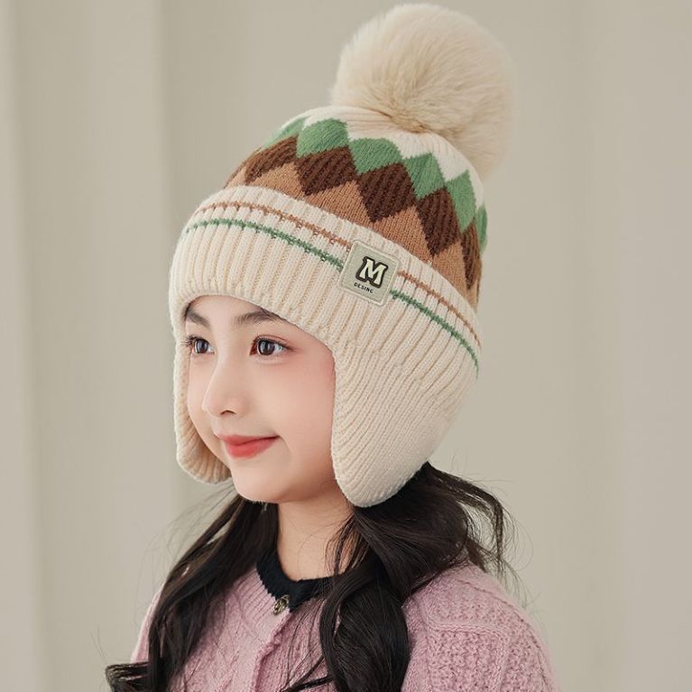 Cappelli per bambini Cappelli di lana autunnali e invernali Cappelli lavorati a maglia per neonati Cappelli con protezione per le orecchie Cappelli in pile caldo di lana per ragazzi e ragazze_voghion.com