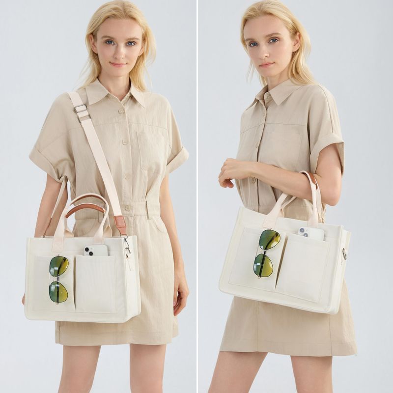 Grote canvas tas voor dames met zakken - laptoptas, portemonnee, handtas voor elke dag - perfect voor werk, strand en sportschool_voghion.com
