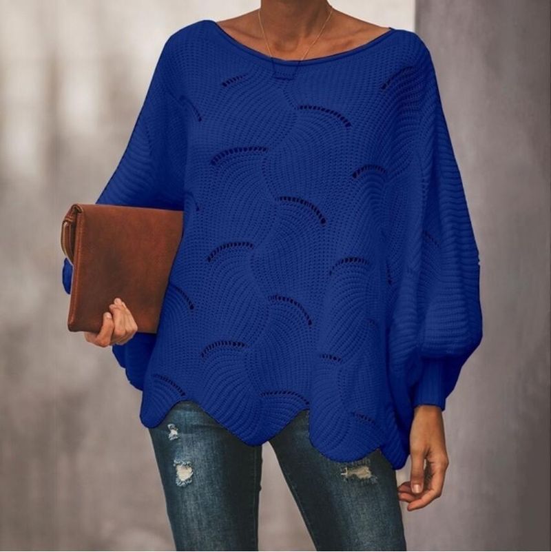 Unregelmäßiger lockerer Pullover mit Fledermausärmeln und ausgehöhltem Pullover für Damen_voghion.com