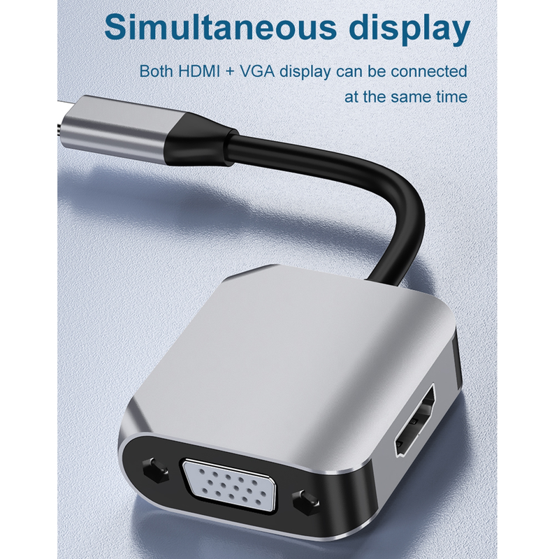 2 In 1 Type-C / USB-C to HDMI + VGA Adapter Converter(Grey)_voghion.com