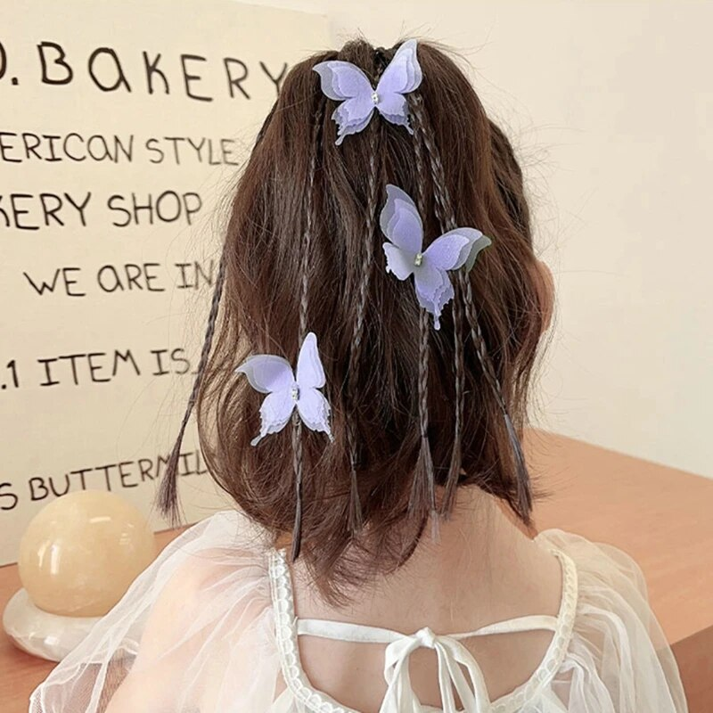 Cute Butterfly Braided Wigs For Girls Elastic Bands DIY Braids Synthetic Ponytail With Rubber Band Hair Extensions_voghion.com