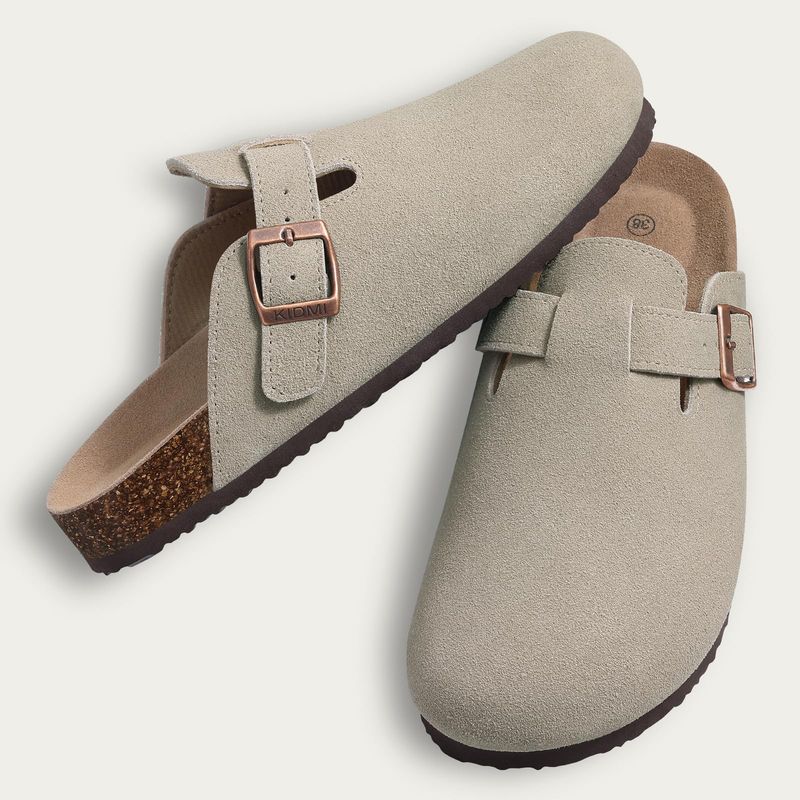 Zuecos de ante para mujer y hombre, sandalias con plantilla de corcho y soporte para el arco, antideslizantes, para playa y exteriores._voghion.com