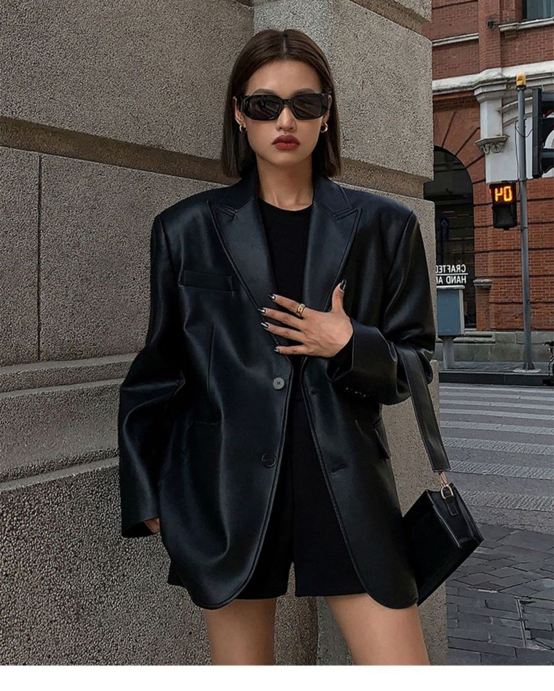 Abito da donna in pelle PU sciolto di alta qualità primavera e autunno nuovo stile_voghion.com