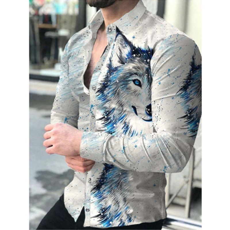 European And N Men S Cardigan Animal Print Casual Shirt Long Sleeved_voghion.com