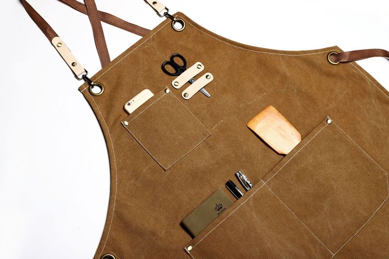 Grembiuli da lavoro per barbiere in tela resistente Kitch, unisex, con spalline incrociate, regolabili, per salone da parrucchiere, in similpelle._voghion.com