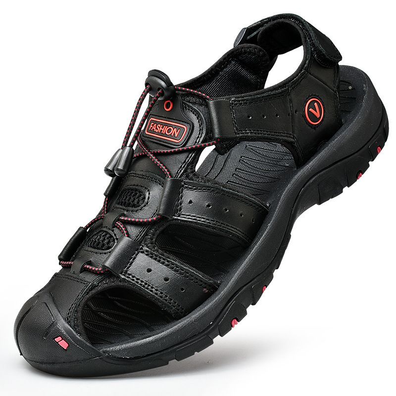Neue Sandalen mit Zehenkappe aus Rindsleder, atmungsaktive Freizeit-Strandschuhe aus Leder mit zwei Tragemöglichkeiten, Herrenschuhe mit Gummisohle_voghion.com