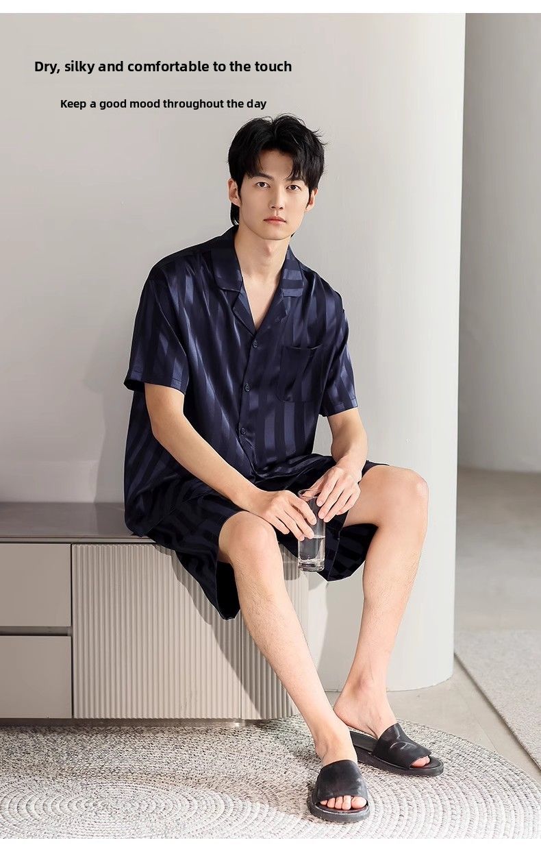 Summer 2025 Men's Ice Silk Loungewear | New Short-Sleeved Pajama Set | Versatile For Home & Casual Outings_voghion.com
