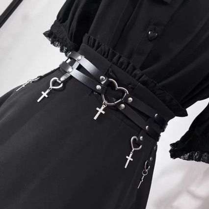 2025 Spring And Summer New Handmade Subculture PU Leather Heart Cross Pendant Belt Fashionable Versatile Delicate_voghion.com