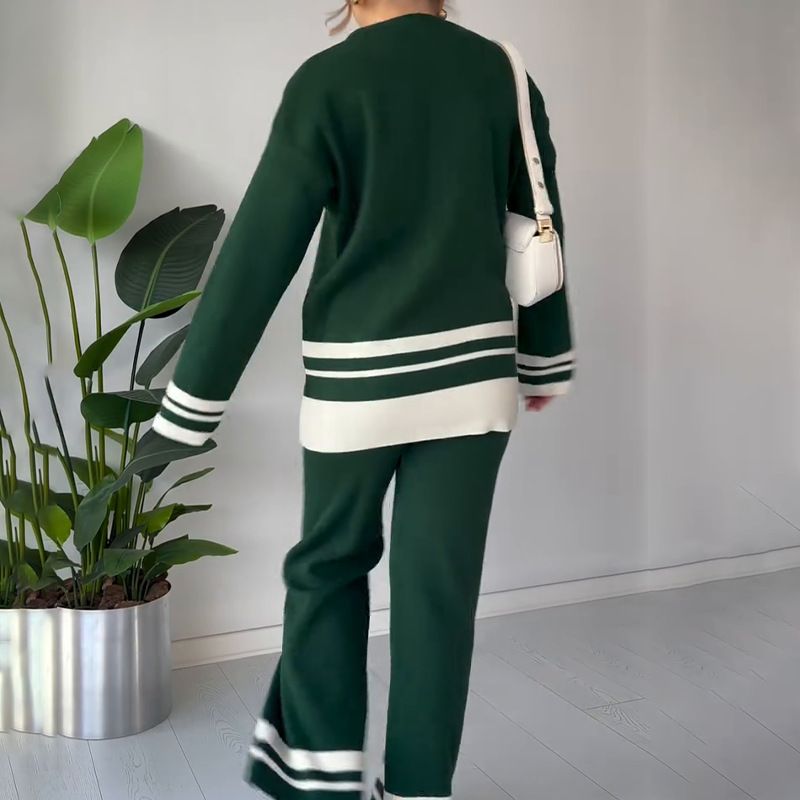 Women's Clothing new fashion leisure lazy style knitted contrast color comfortable suit_voghion.com