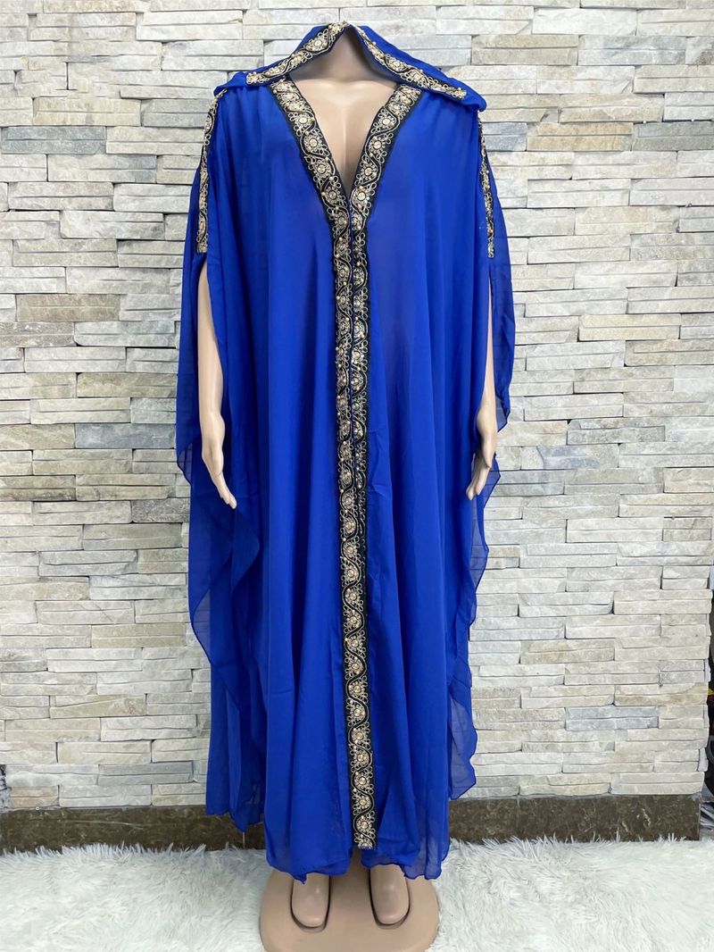Abbigliamento da donna, vestaglia in chiffon ricamata, scialle musulmano, mantello con cappuccio, manica a pipistrello, camicetta_voghion.com