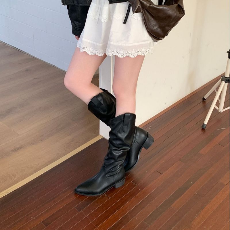 2025 Autumn Winter Wide Slimming Long Fashion Simple Square Toe Versatile Over-the-Knee Cat Heel High Boots_voghion.com