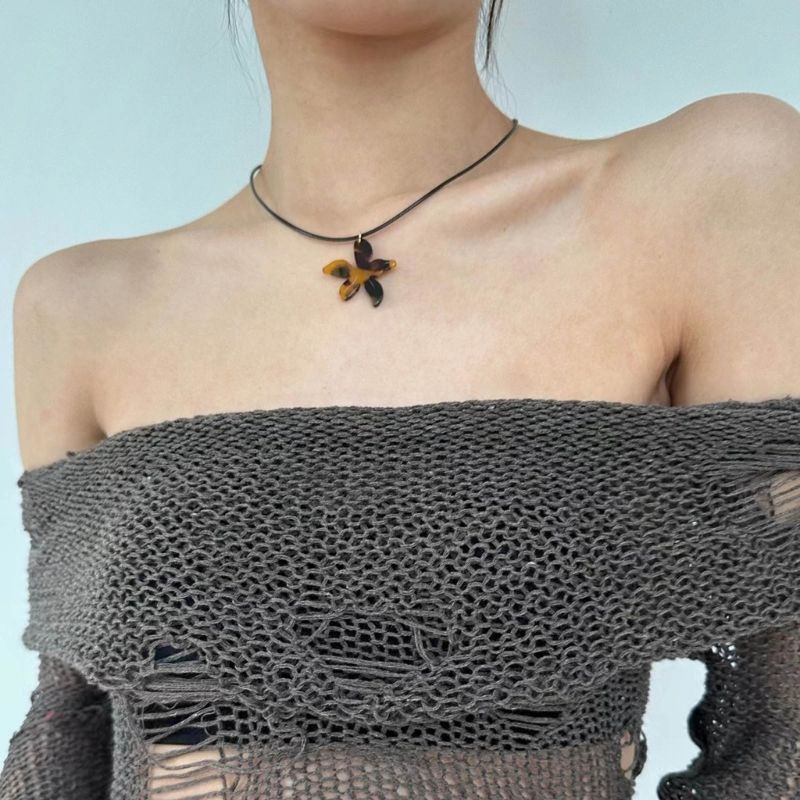 Gargantilla de hoja de arce sencilla de moda Q0KE, collar de cadena de clavícula de acrílico de moda, joyería Y2K_voghion.com