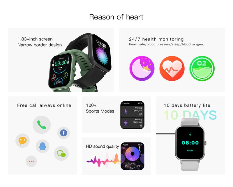 Orologi digitali Smart Watch ZL54 (DaFit) Monitoraggio della pressione sanguigna e dell'ossigeno con sveglia e Bluetooth._voghion.com