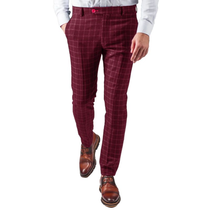 Pantaloni eleganti da uomo a quadri in lana - Pantaloni slim fit europei con microelasticizzazione, versatili per l'ufficio e l'abbigliamento casual_voghion.com