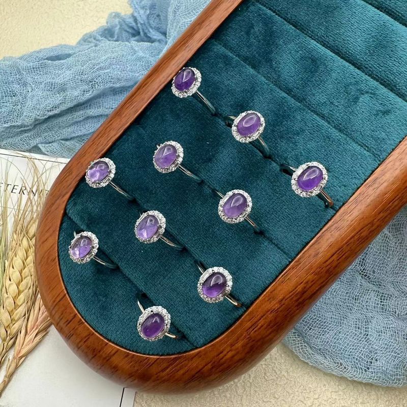 Natürlicher Amethyst-Ring für Frauen, Mode, Luxus, eingelegter High-End-Schmuck, Kristall, Handdekoration, verstellbar, neuer Stil_voghion.com